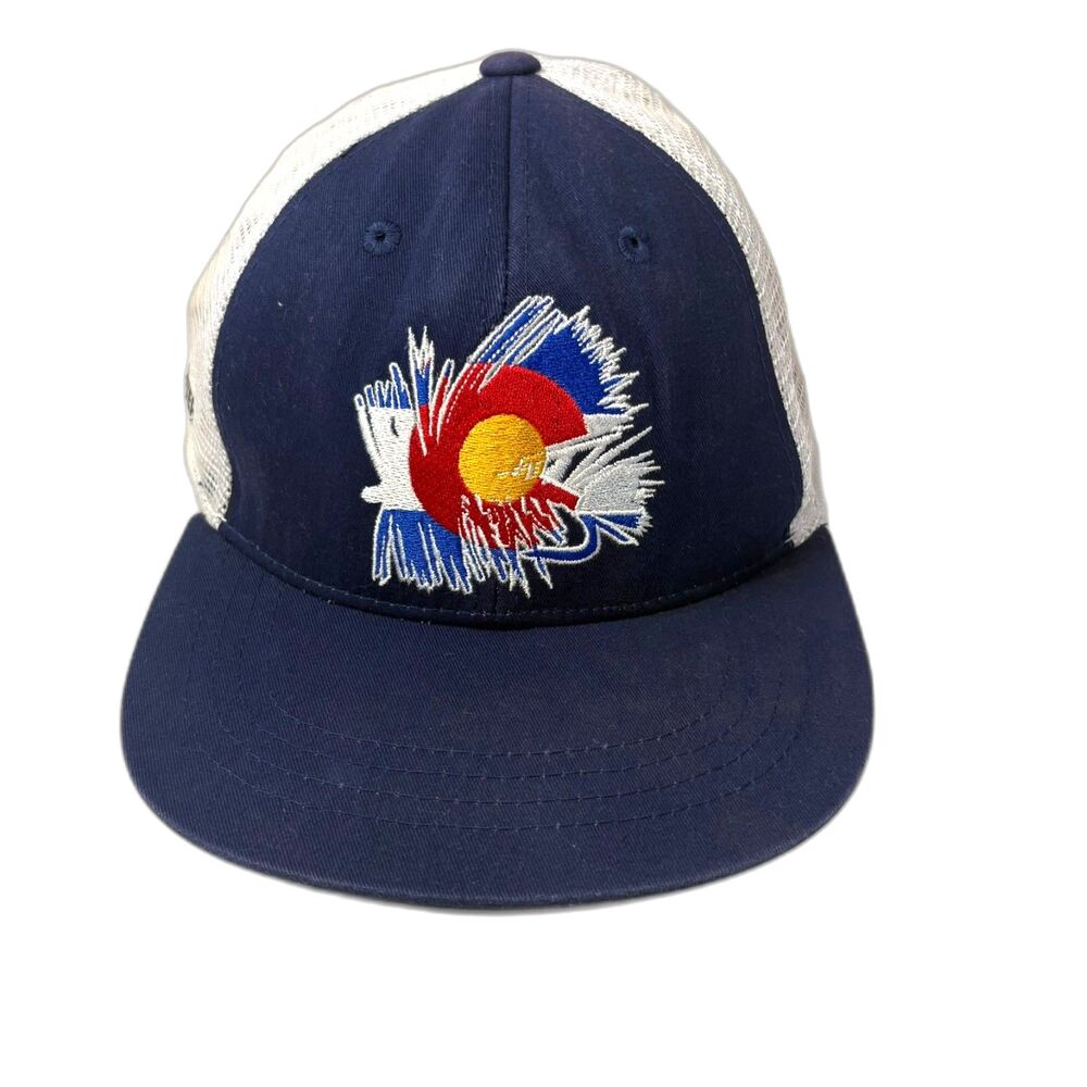 RepYourWater Retro Flies Trucker Hat Blue Navy White Mesh Fishing Snapback Cap